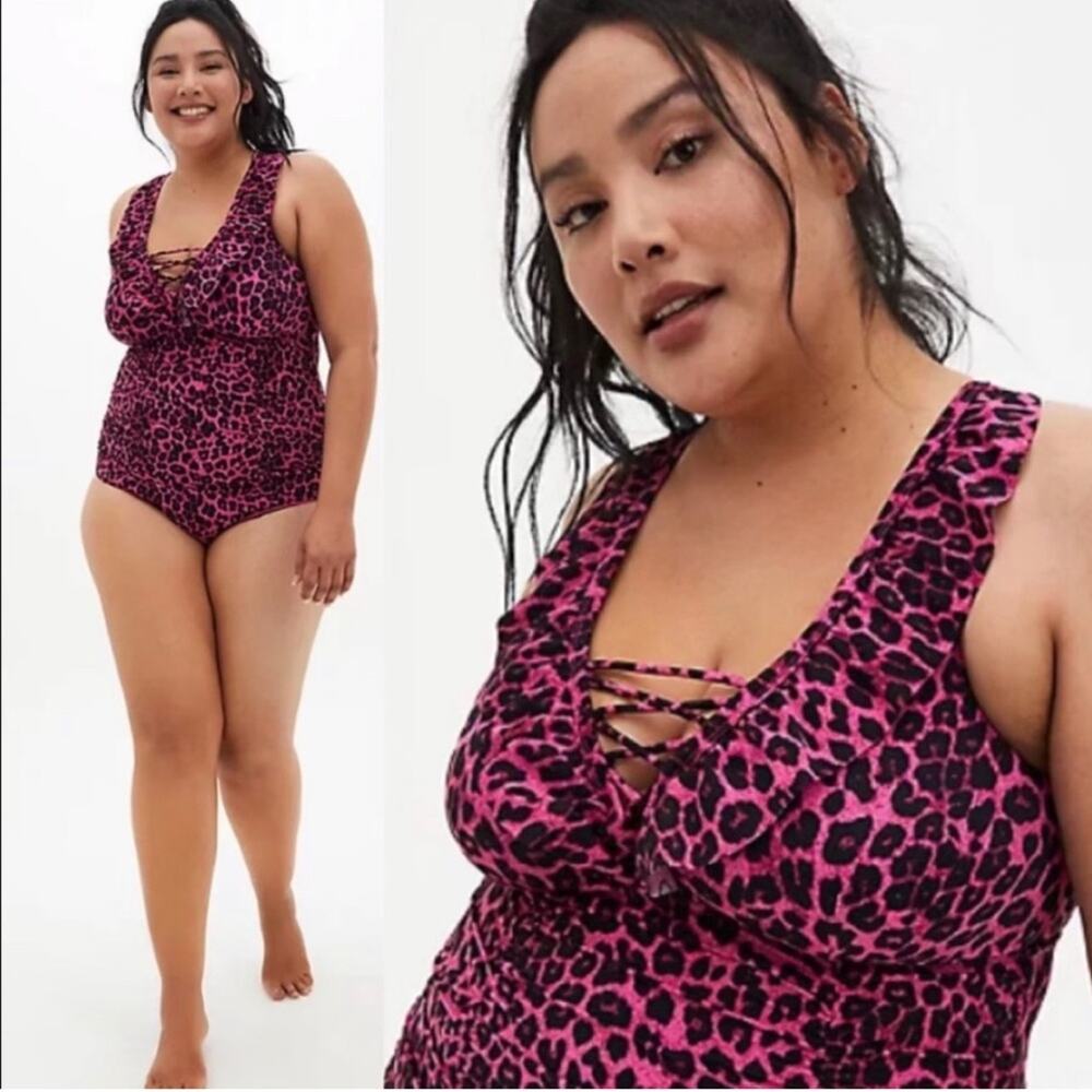 Torrid Pink Leopard Print One Piece Swimsuit Size 2X
